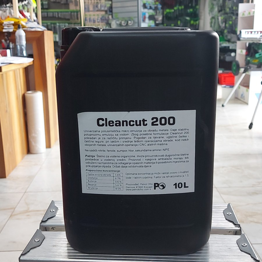 PO emulzija za obradu metala Cleancut 200 10L za hlađenje, podmazivanje i zaštitu alata tokom bušenja, glodanja, rezanja i drugih postupaka obrade metala