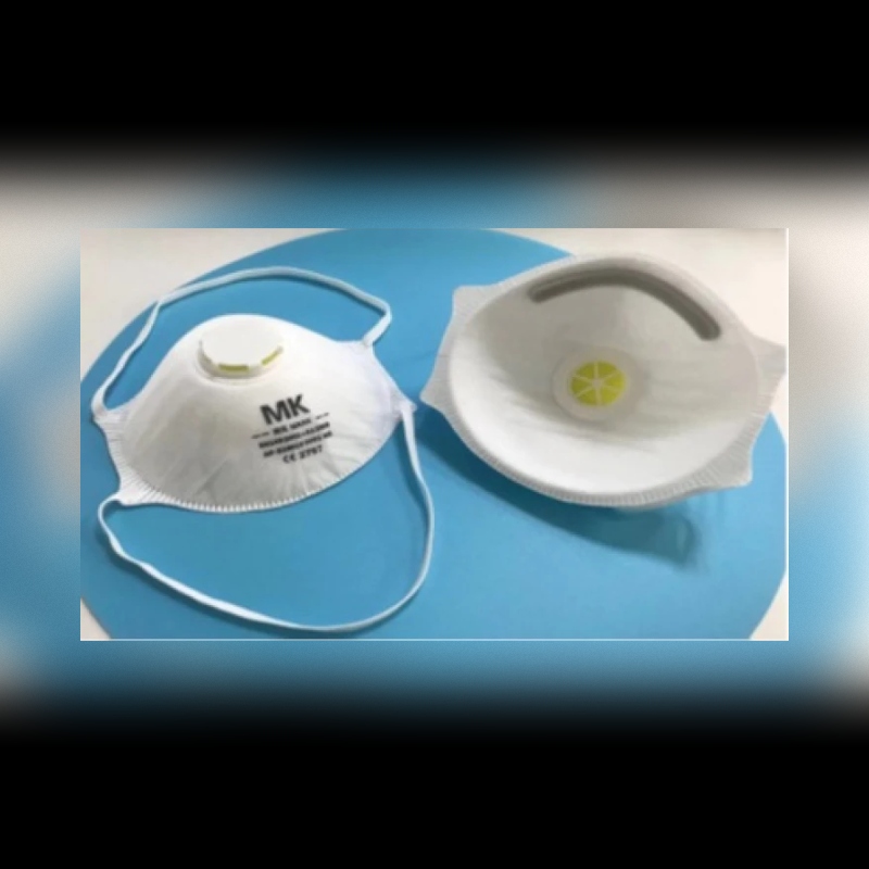 Dvije Ardon F7021/10 FFP2 zaštitne maske sa ventilom školjkastog oblika za zaštitu disajnih puteva od prašine i sitnih čestica.
