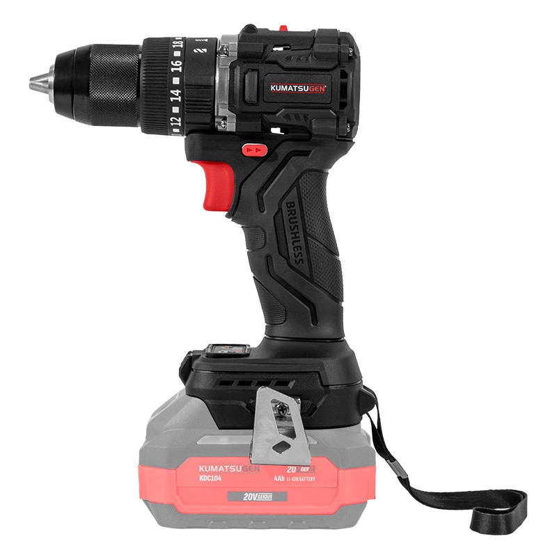 Kumatsugen KDC115 aku udarna bušilica solo 20V 65Nm BL motor kompletan prikaz alata