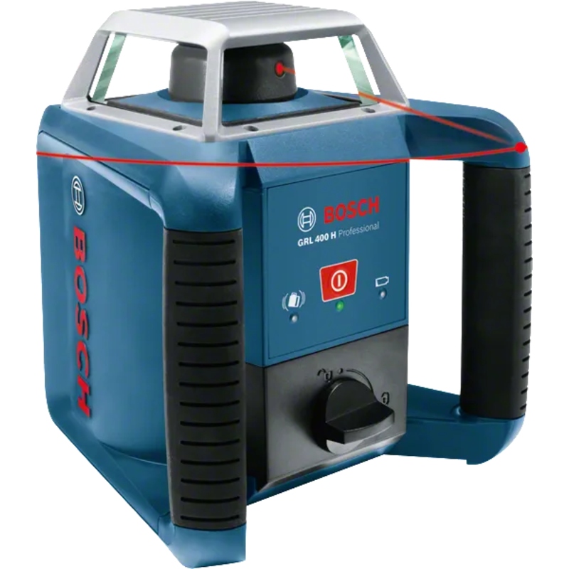 Bosch GRL 400 H rotacioni laserski nivelir sa prikazom uređaja za precizno nivelisanje i građevinska mjerenja.