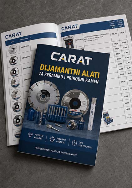 CARAT katalog dijamantskih alata za keramiku i prirodni kamen – rezne ploče, dijamantske krune, brusni i polirni alati