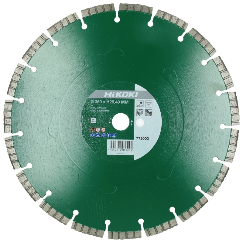 HiKOKI univerzalna dijamantna ploča 773003 dimenzija 350 x 25,4 x 11,5 mm za rezanje betona, opeke i građevinskih materijala