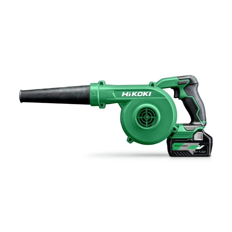 HiKOKI akumulatorski duvač 18V RB18DC-W4Z prikazan sa postavljenom baterijom