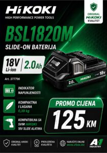 Originalna Hikoki baterija BSL1820M 18V 2Ah 377796 sa indikatorom napunjenosti za Hikoki 18V akumulatorske alate