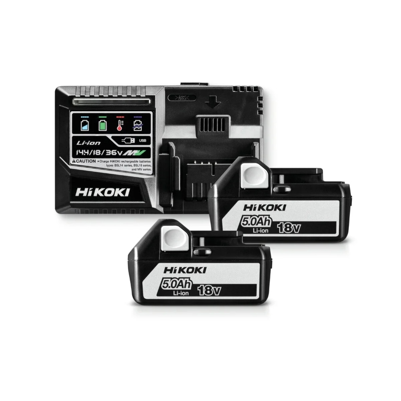 HiKOKI set UC18YSL3 sa dvije BSL1850 18V 5Ah Li-Ion baterije i brzim punjačem za pouzdano napajanje profesionalnih 18V akumulatorskih alata
