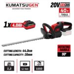 Kumatsugen KDC351X4 aku trimer za živu ogradu 20V sa baterijom 4Ah, oštricom dužine 51 cm i rotirajućom ručkom od 90° za precizno orezivanje i oblikovanje živih ograda