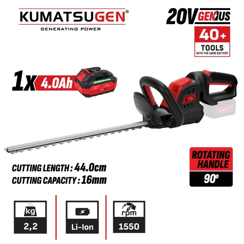 Kumatsugen KDC351X4 aku trimer za živu ogradu 20V sa baterijom 4Ah, oštricom dužine 51 cm i rotirajućom ručkom od 90° za precizno orezivanje i oblikovanje živih ograda