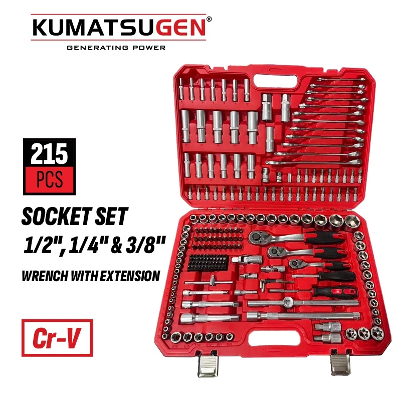Kumatsugen KHT115 set gedora sa nasadnim ključevima 1/2, 1/4 i 3/8 od 215 dijelova za profesionalne radionice, servise i mehaničarske poslove
