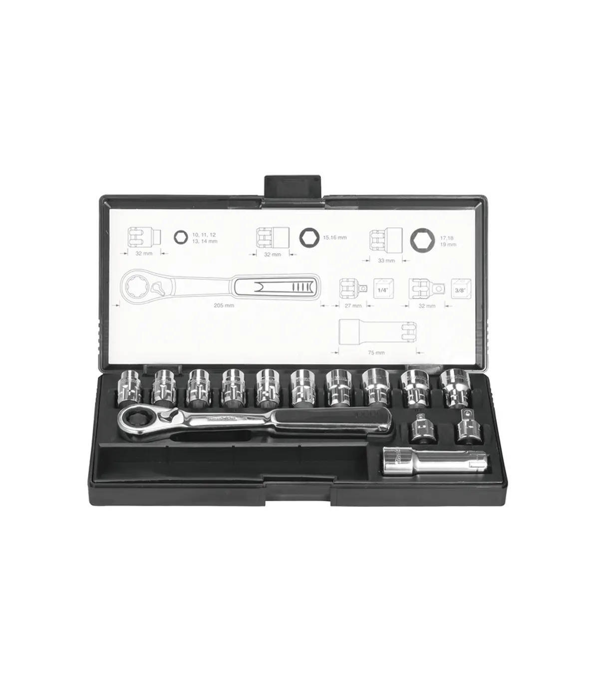 Makita – 14 dijelni set nasadnih ključeva 1/4″, 3/8″, 10-19 mm B-65595