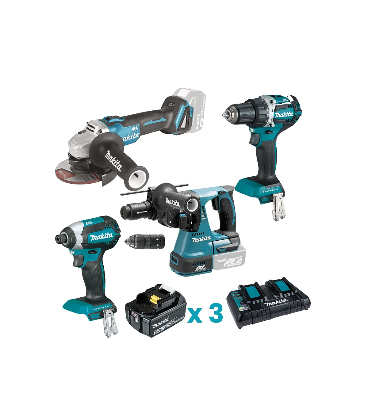 Makita – Akumulatorski set alata LXT DLXSET006 (DDF484, DGA504, DHR243, DTD153)