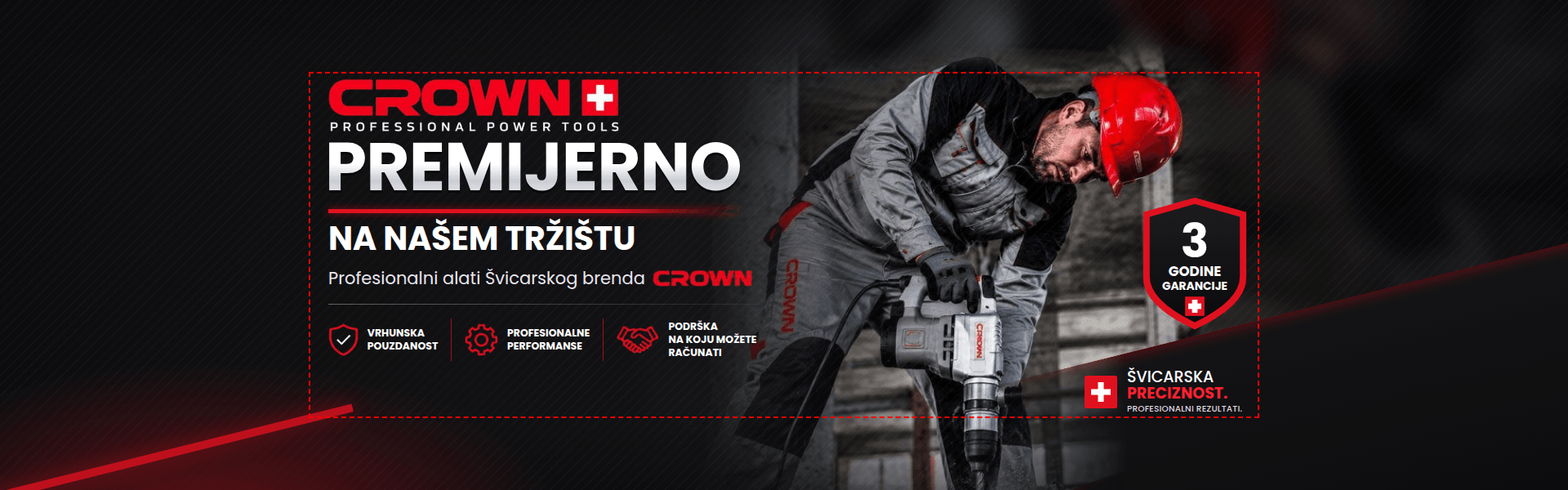 Crown profesionalni električni i akumulatorski alati, mašine i oprema za radionicu i gradilište - reklamni slajder na A1Box webshopu