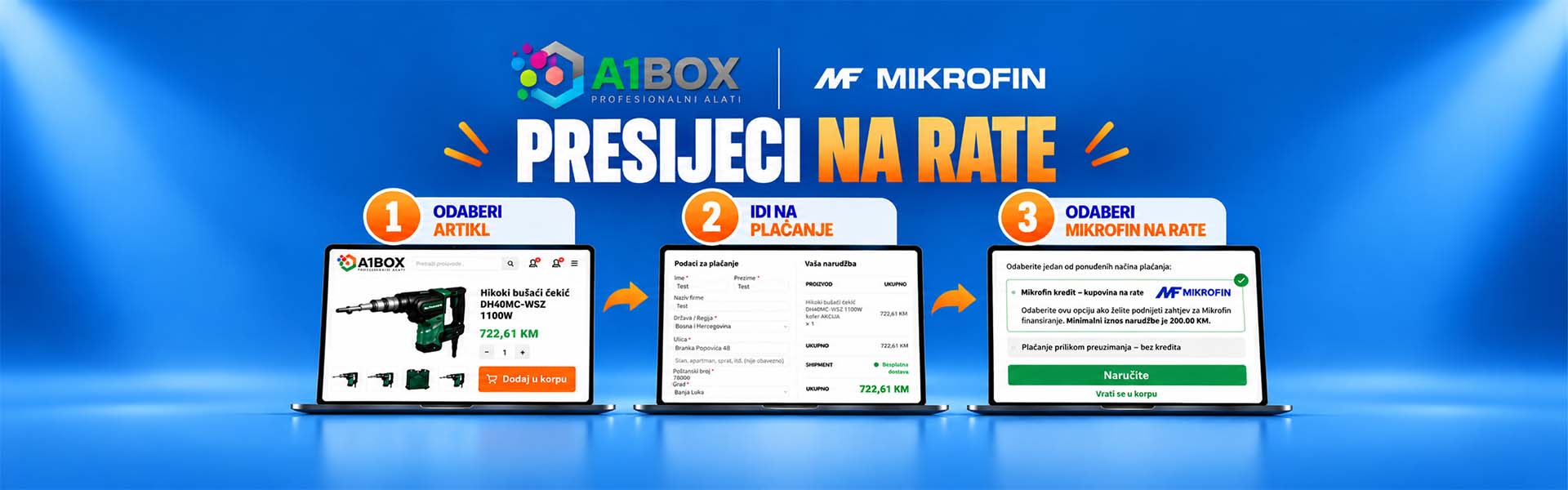 Mikrofin reklama za kupovinu proizvoda na rate putem robnog kredita na A1Box webshopu